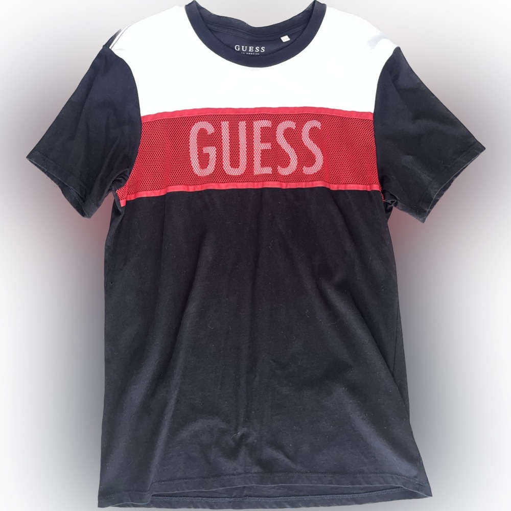 Mens GUESS shirt in a size M. Black with a red mesh panel.